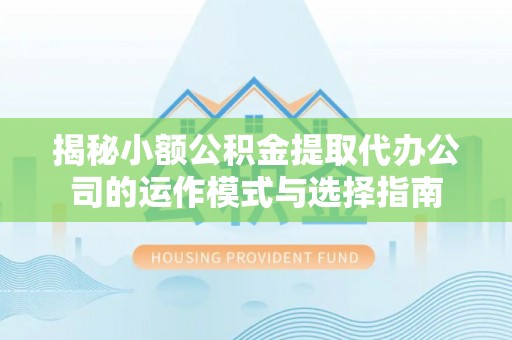 辽源揭秘小额公积金提取代办公司的运作模式与选择指南